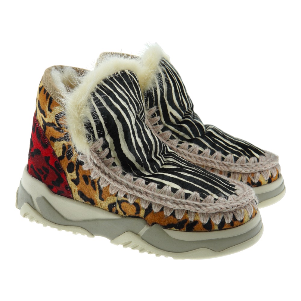 Botas mujer australianas cordero cebra print Mou Eskimo Trainer