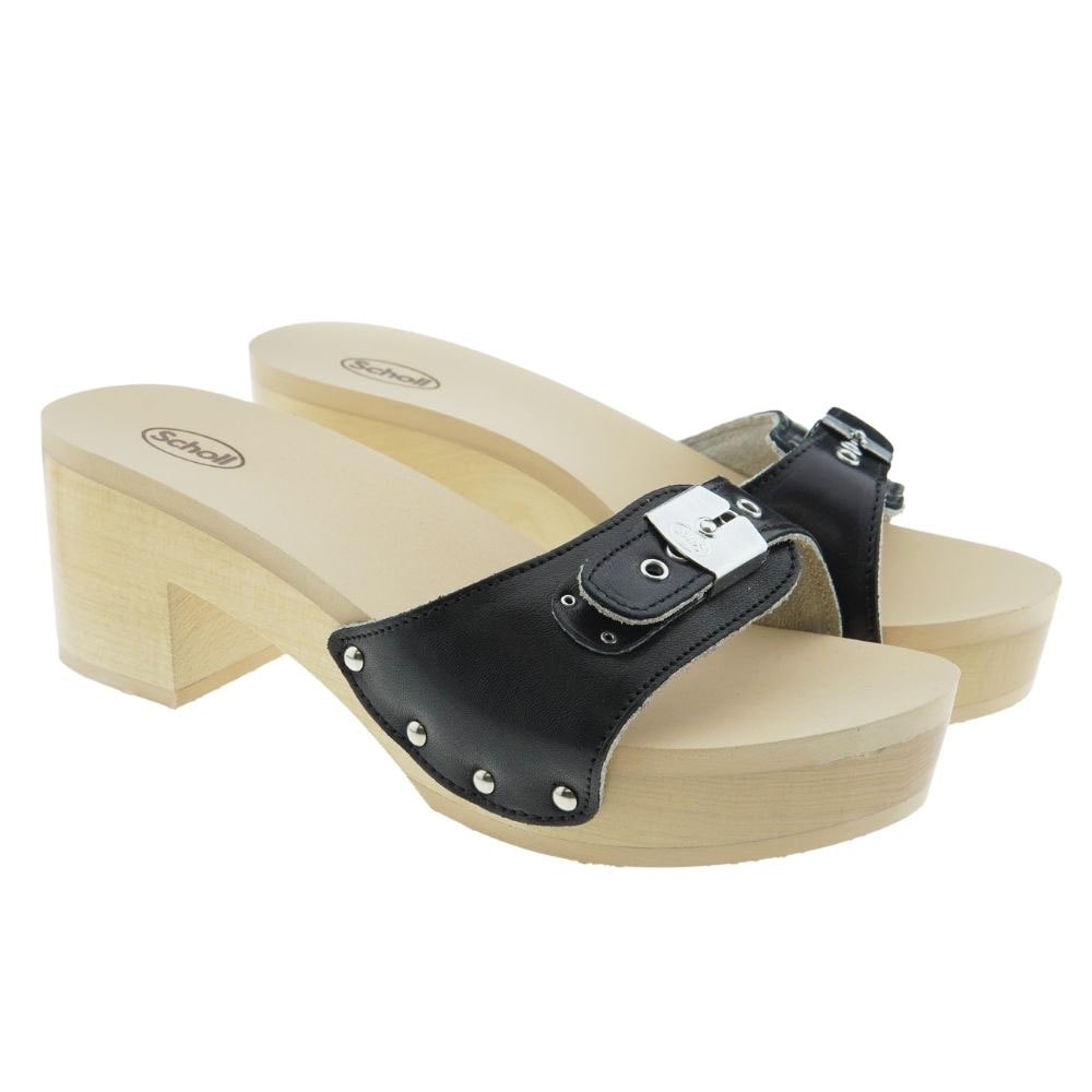 Sandalias mujer pala piel hebilla tacón madera Scholl F29452