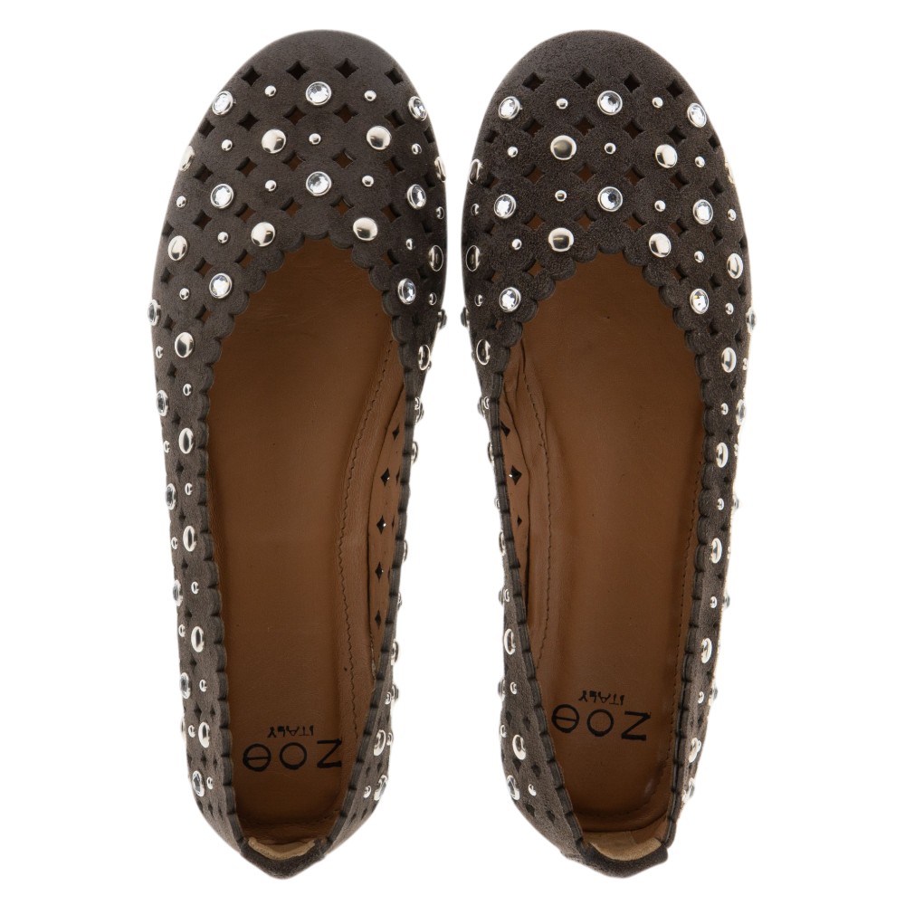 Bailarinas piel marrón Zoe brillantes | Elegantes con tachas foto 2