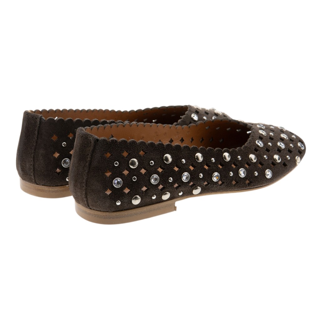 Bailarinas piel marrón Zoe brillantes | Elegantes con tachas foto 4