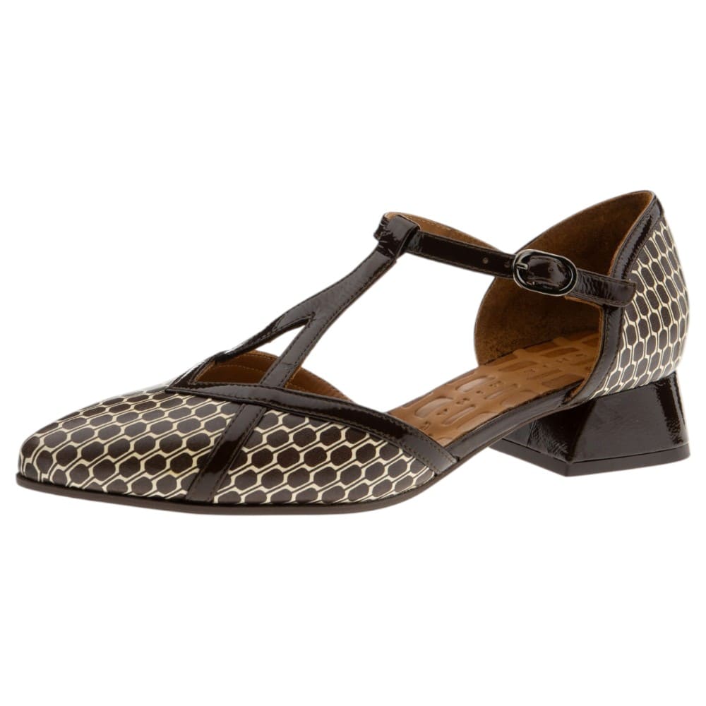 Zapato tacón bajo estampado marrón hebilla Chie Mihara foto 3