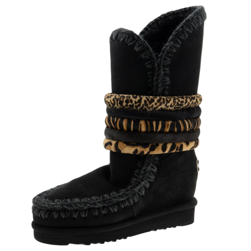 Bota alta australiana cuña negro y leopardo Mou | Carrilé foto 3