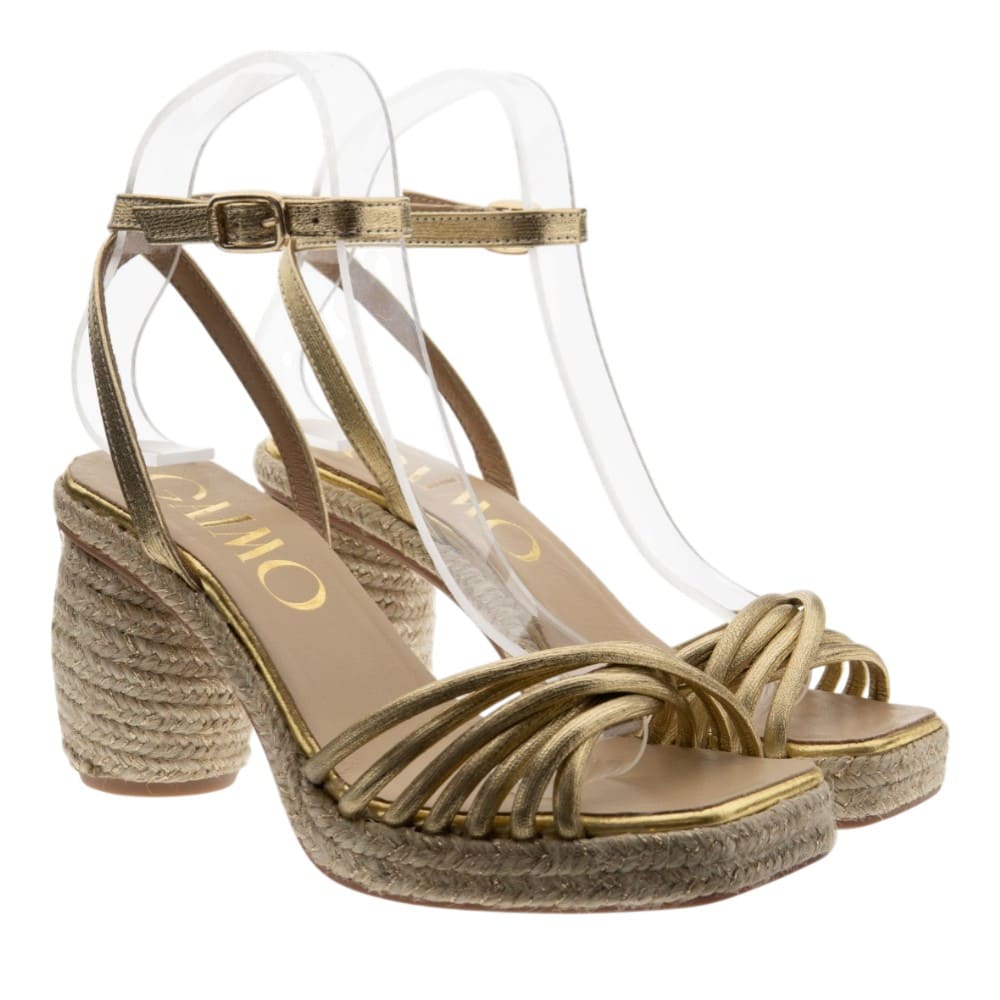 Sandalias tacón y plataforma esparto doradas Gaimo Isolde