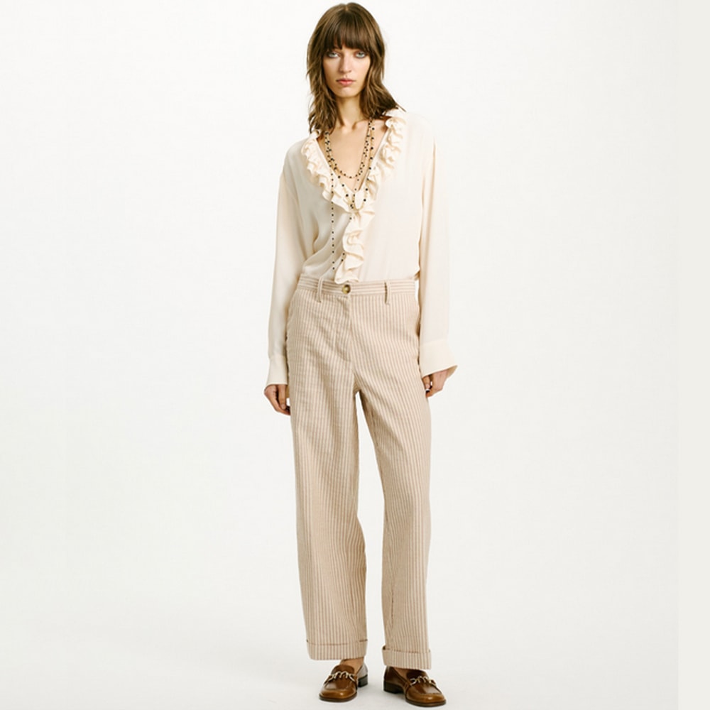 Compra Pantalón Clásico Momoni Beige a Rayas | Gallery Carrile foto 2