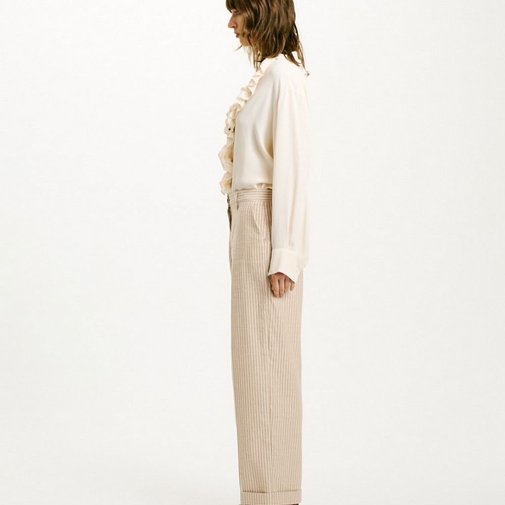 Compra Pantalón Clásico Momoni Beige a Rayas | Gallery Carrile foto 3