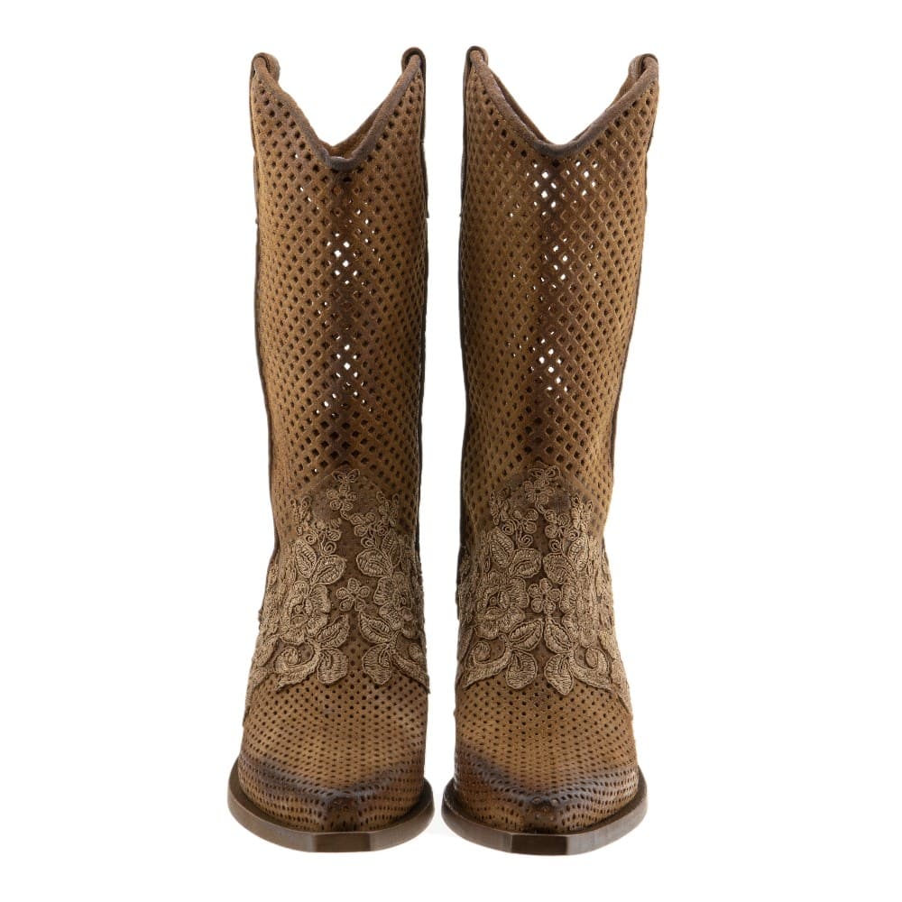 Botas camperas flores Zoe en piel perforada foto 2