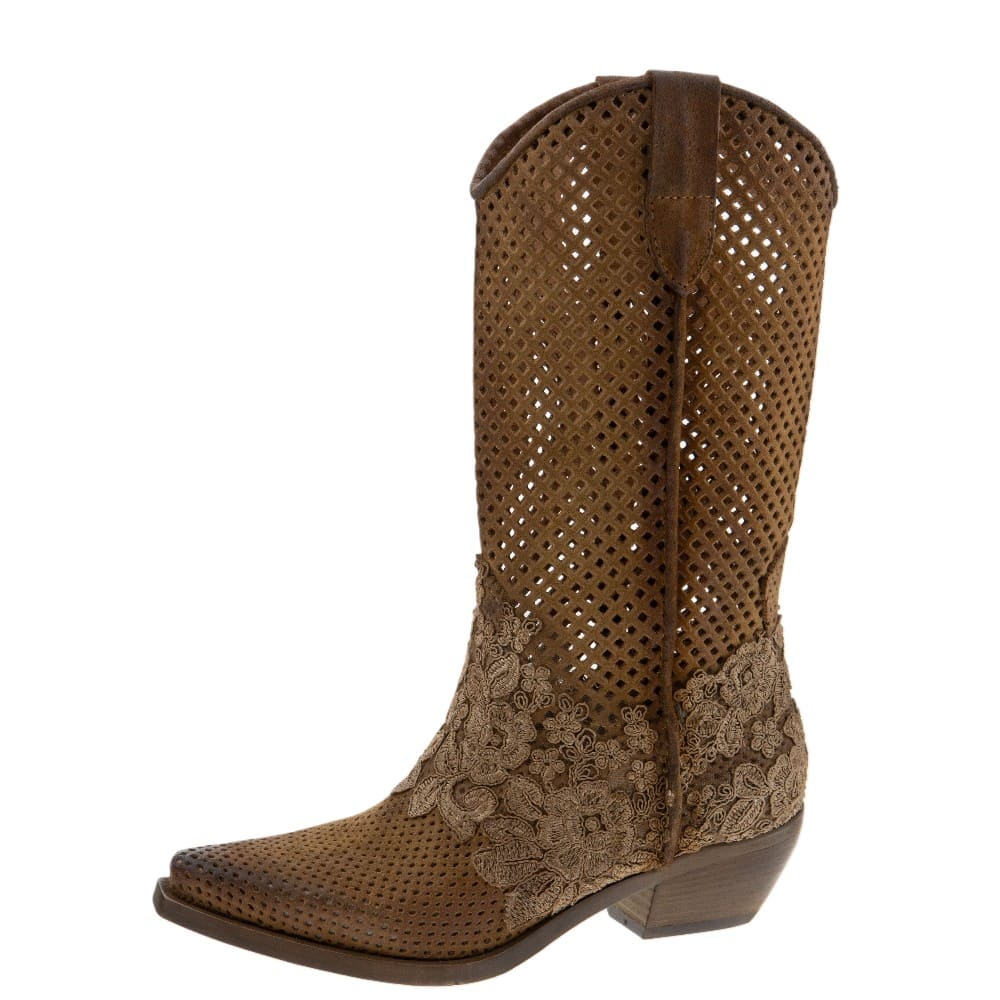 Botas camperas flores Zoe en piel perforada foto 3