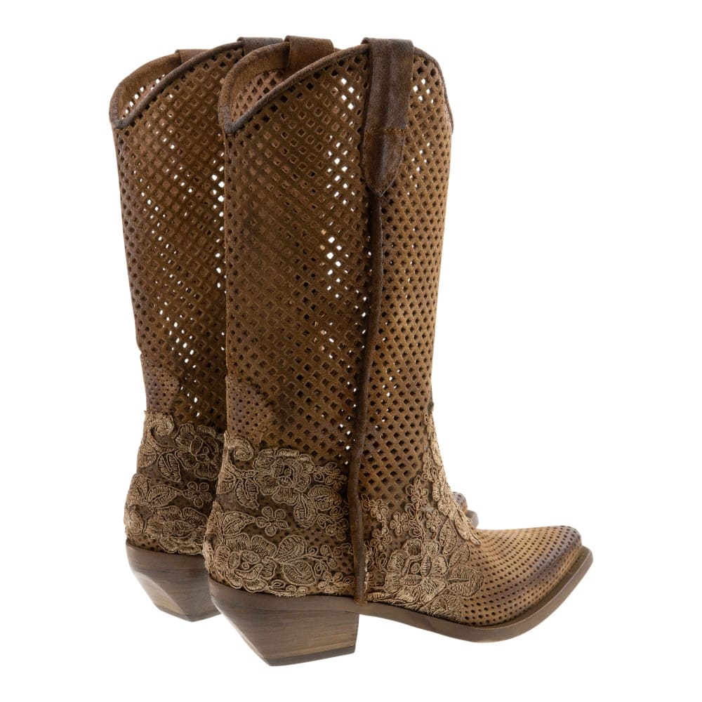 Botas camperas flores Zoe en piel perforada foto 4