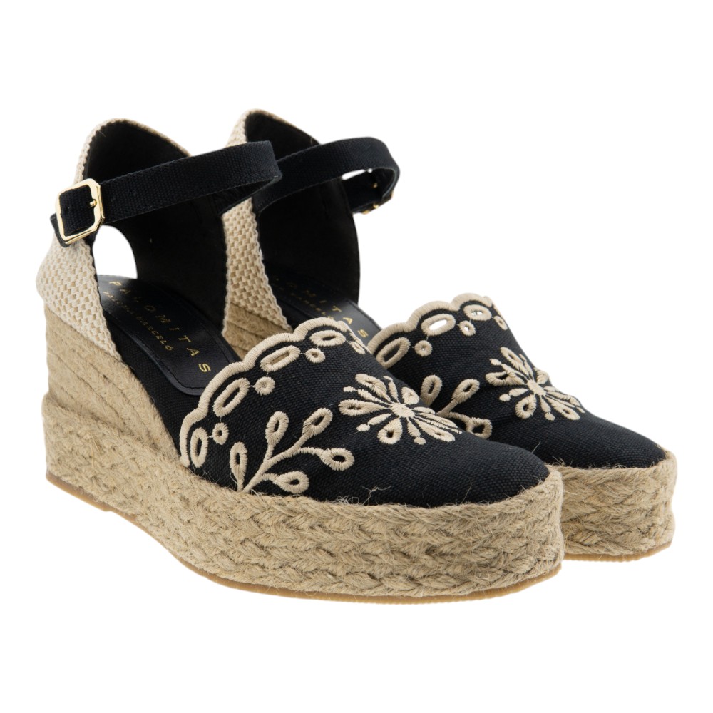 Alpargatas mujer negras bordadas Palomitas Lalsie