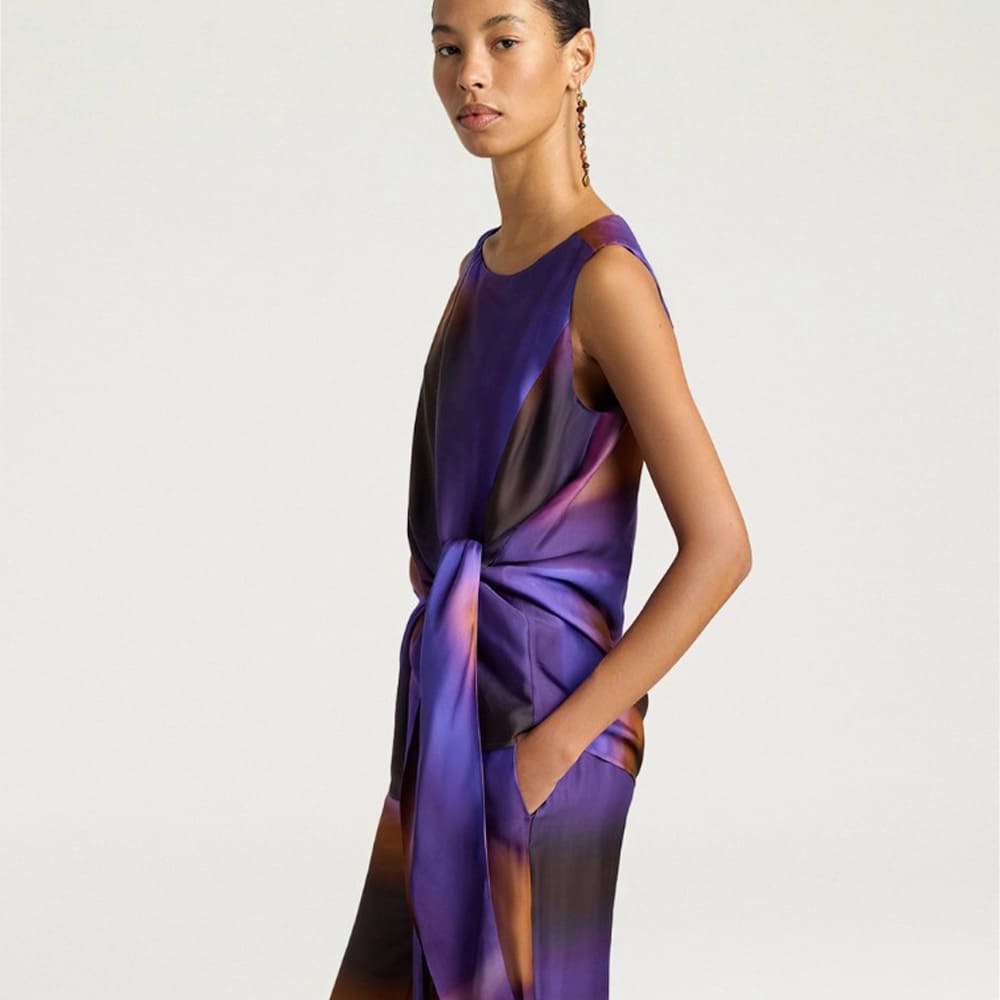 Top sin mangas satén Momoni en morado y cobre foto 2