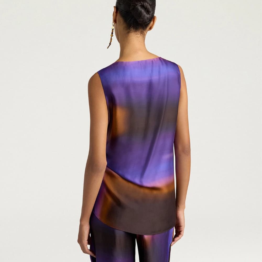 Top sin mangas satén Momoni en morado y cobre foto 4