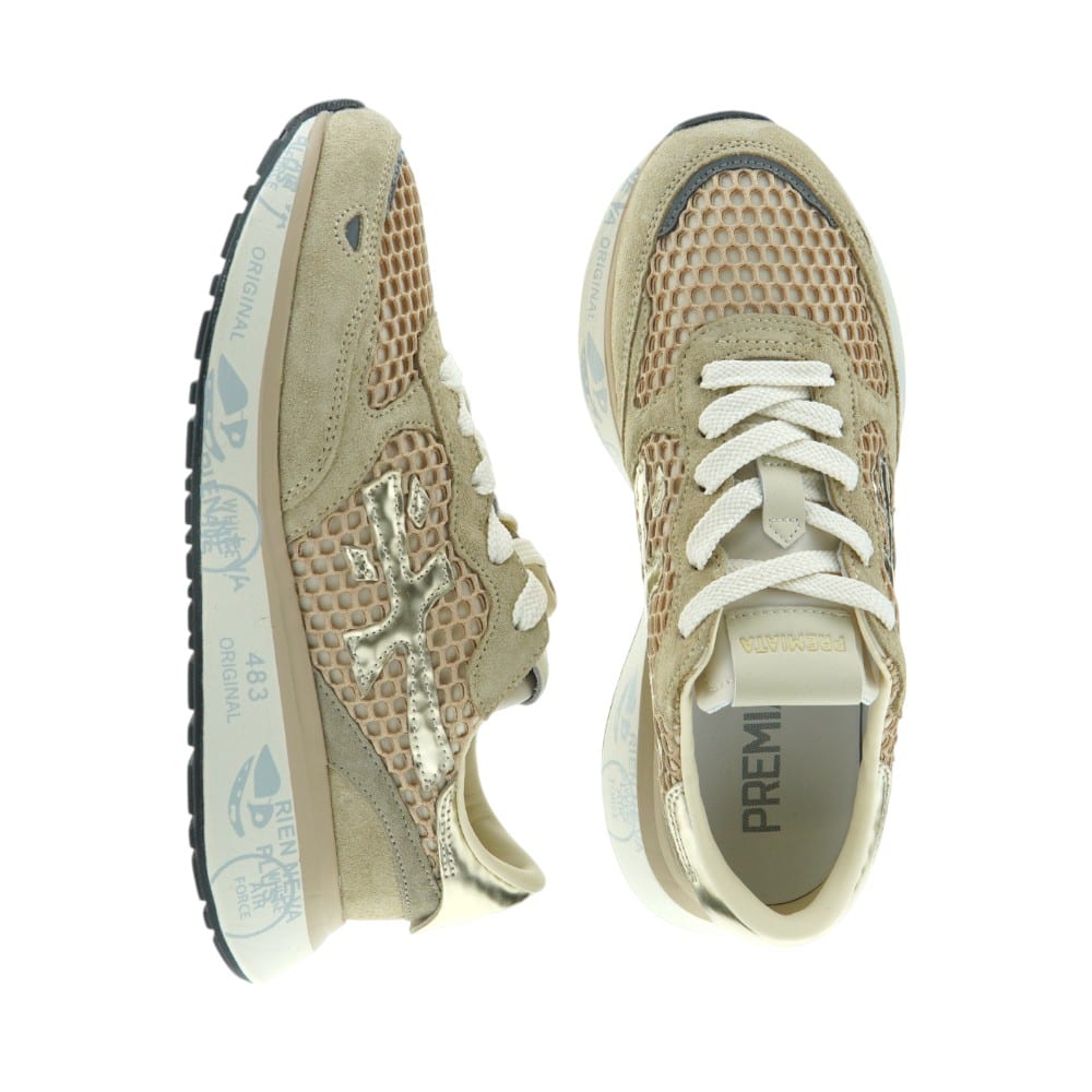 Sneakers Mujer Premiata en Beige y Oro rosa | Comodidad y Estilo Exclusivo foto 2