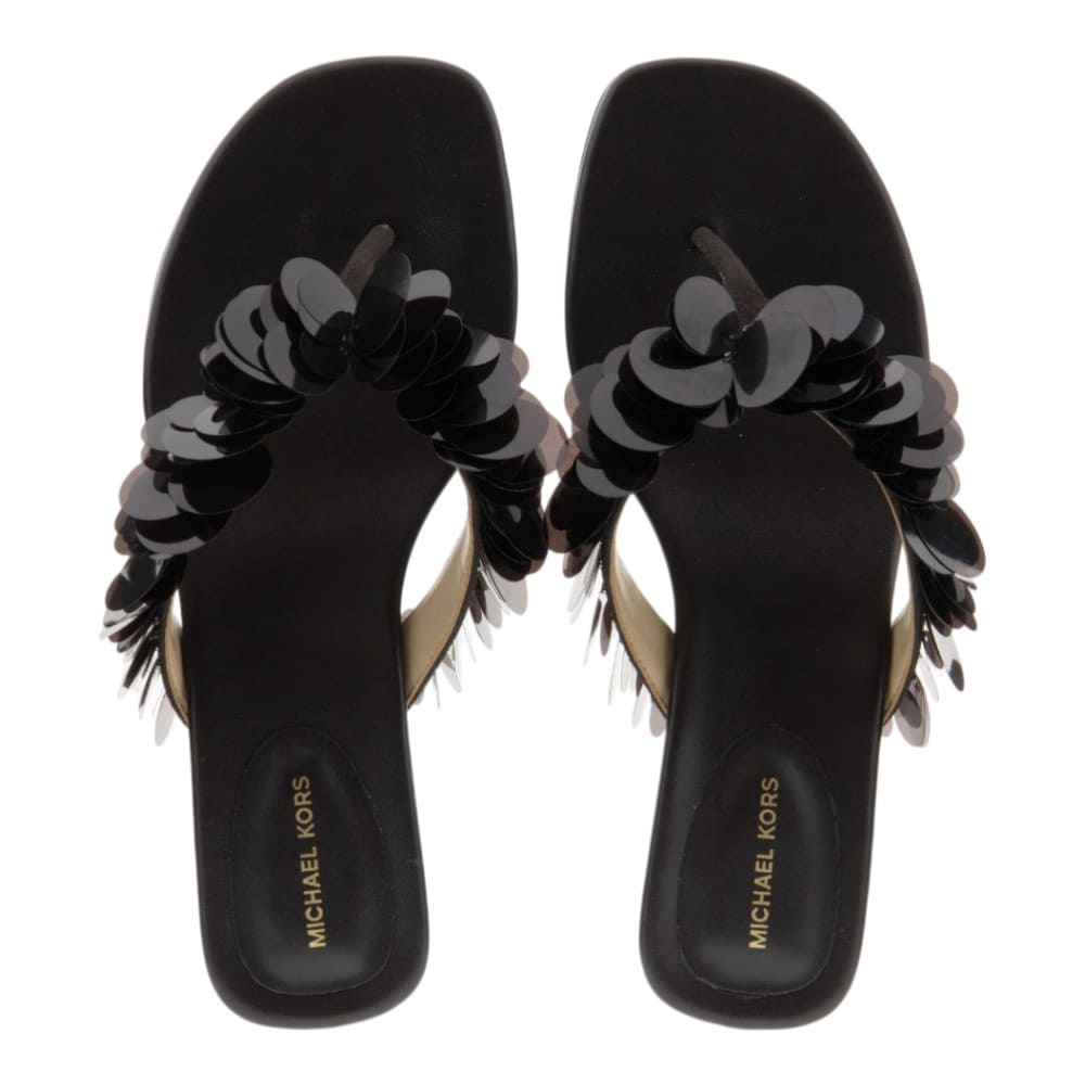 Sandalias marrones lentejuelas tacón Michael Kors mujer foto 2