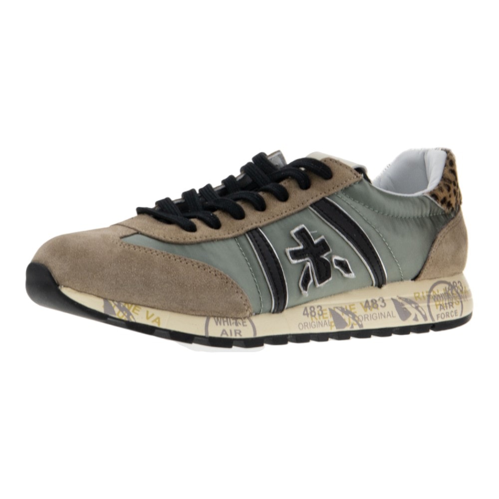 Sneakers grises mujer Premiata con animal print y detalles en negro foto 3