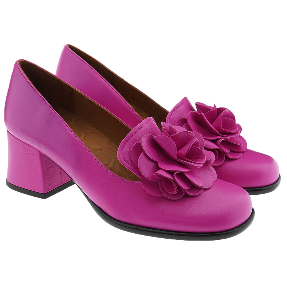 Zapato tacón fuxia flores Chie Mihara