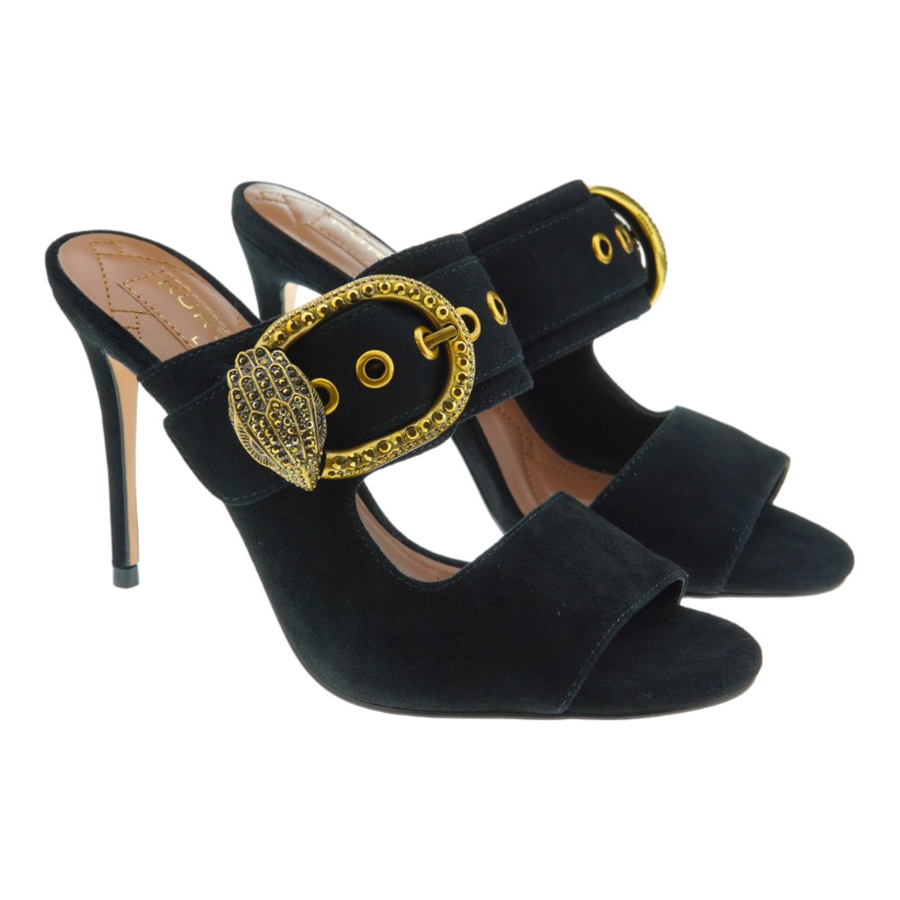 Sandalias Ante Negro Hebilla Dorada Kurt Geiger Maifair High Mule Sandal