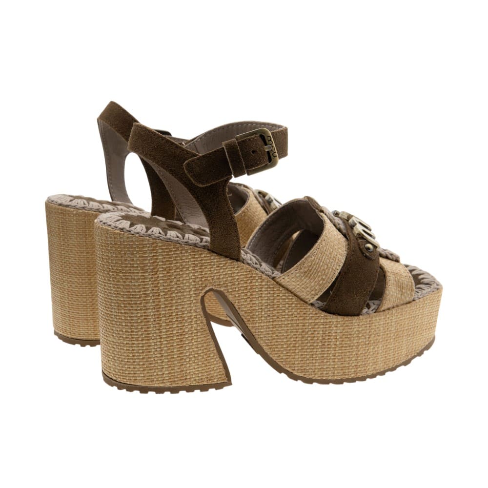 Sandalias rafia tacon y plataforma marrones Mou foto 4