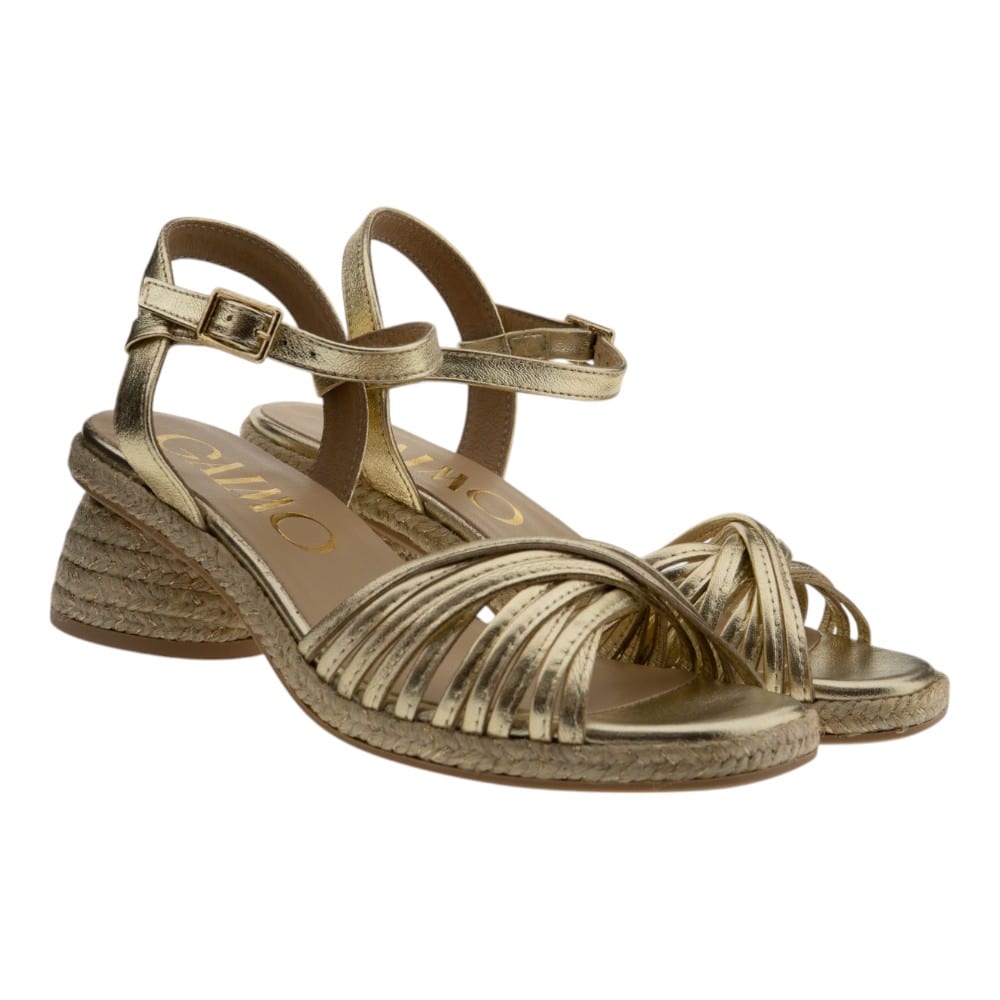 Sandalias doradas tacón cáñamo Gaimo NARCISA