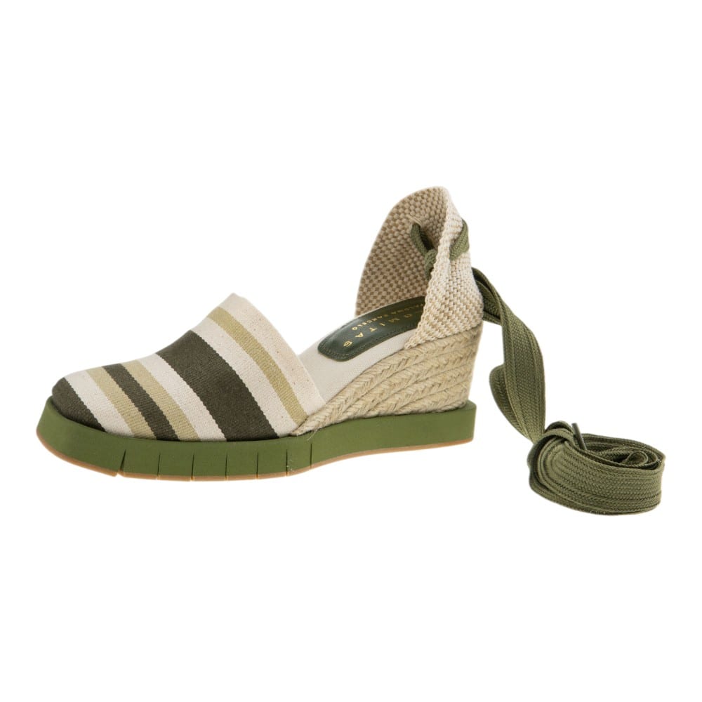 Alpargatas cuña mujer Palomitas rayas verde – Comodidad y diseño fresco foto 3