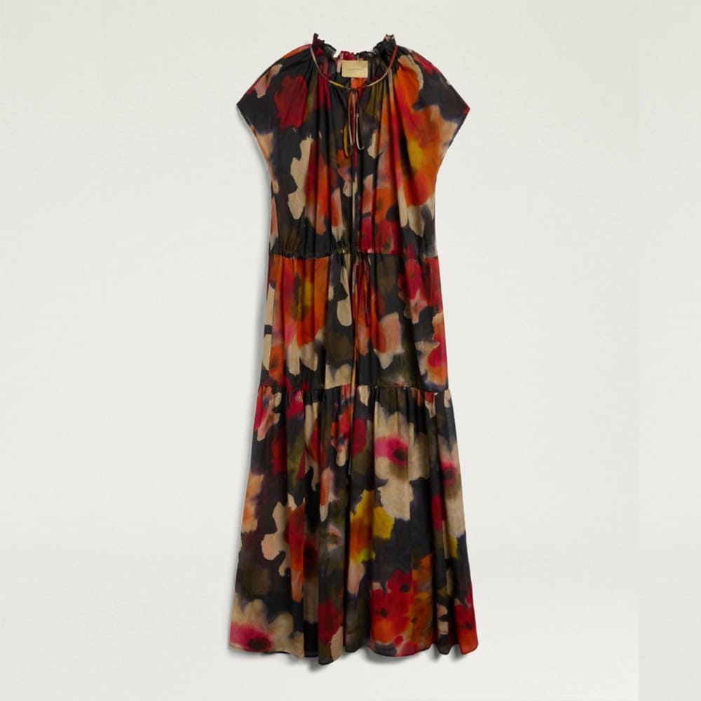 Vestido maxi algodón volantes fruncidos Momoni Otero Dress