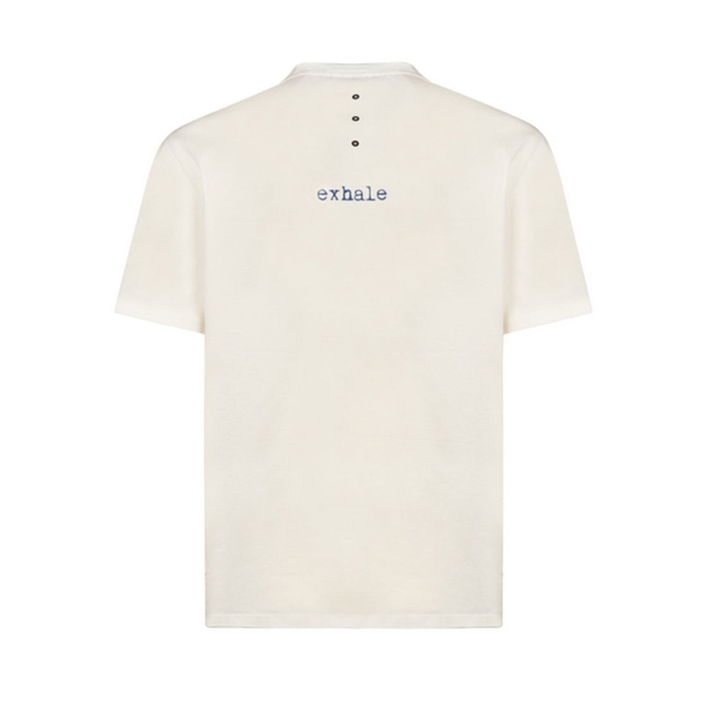 Camiseta Premiata blanca hombre con mensaje "inhale/exhale" bordado azul foto 2