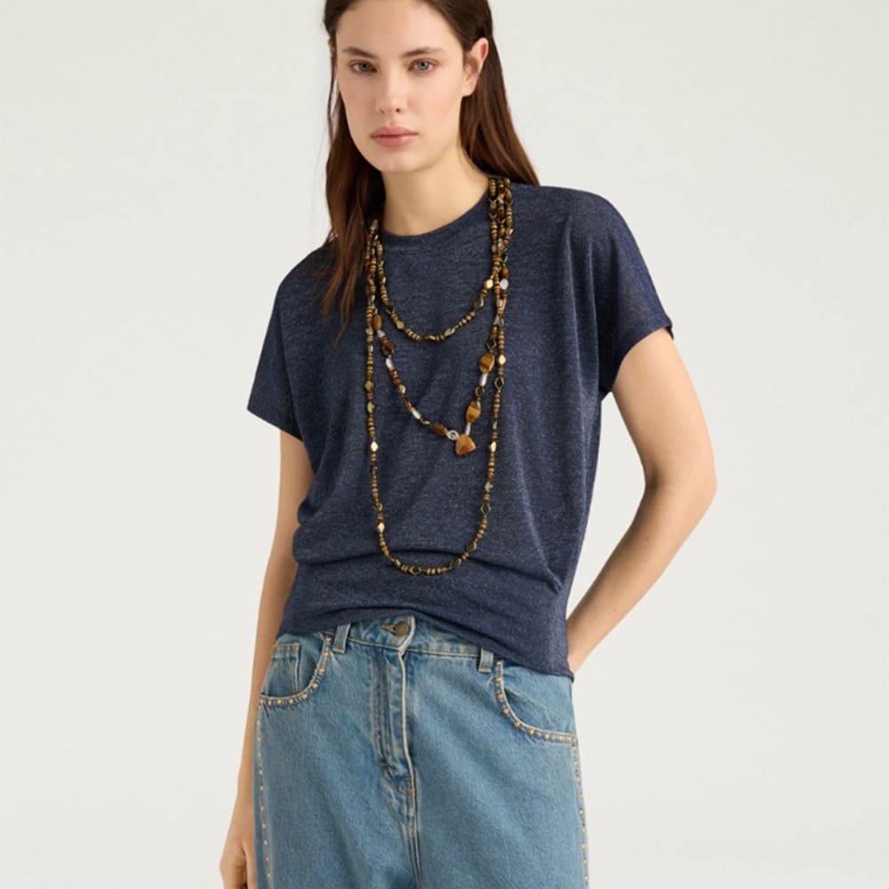 Camiseta punto lúrex azul Momoni para mujer foto 2