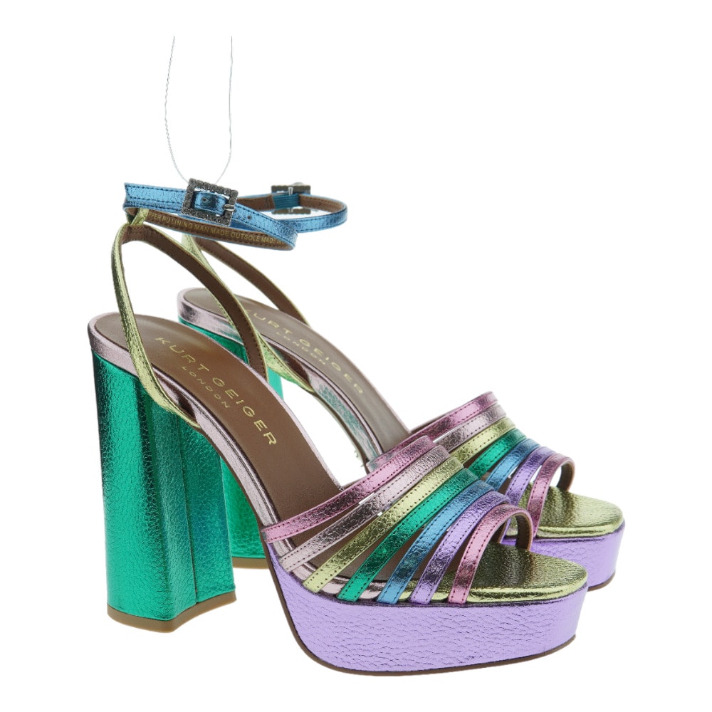 Sandalias fiesta tacón piel metalizada Kurt Geiger Pierra Plataform