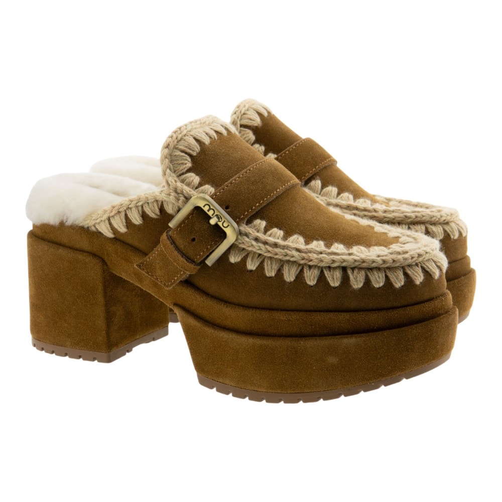 Zuecos tacón Mou piel cordero Platform Clog