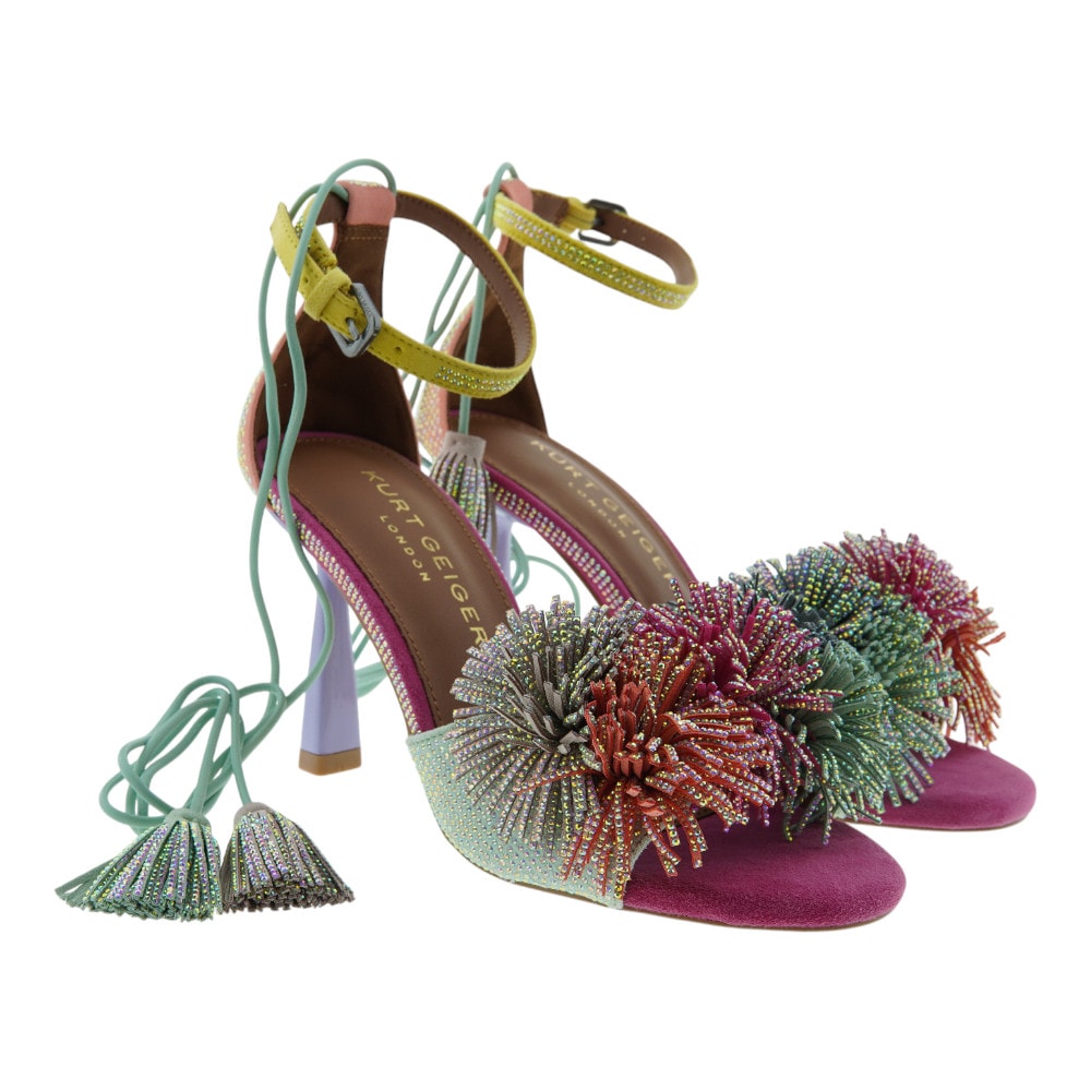 Sandalias Mujer Tacón Kurt Geige Pom Pom Ankle Tie