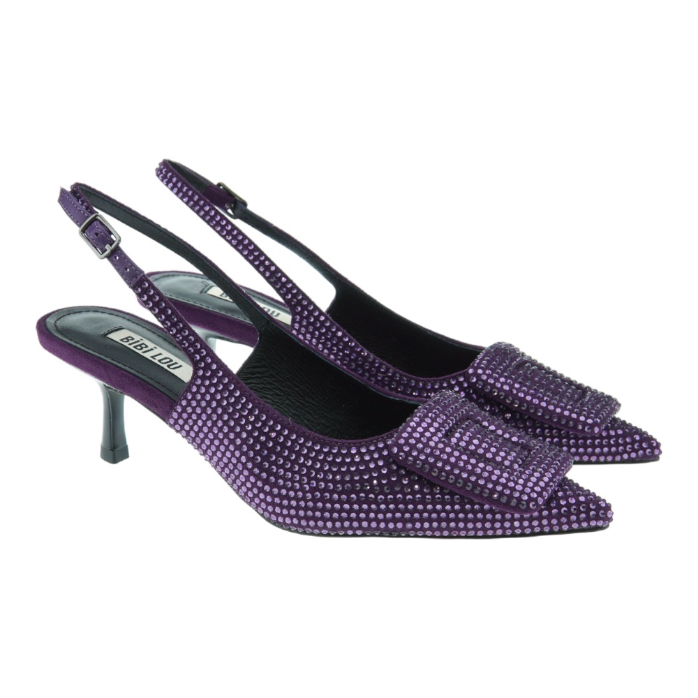 Zapatos tacón destalonados strass morado Bibilou Poznan-711Z00VK