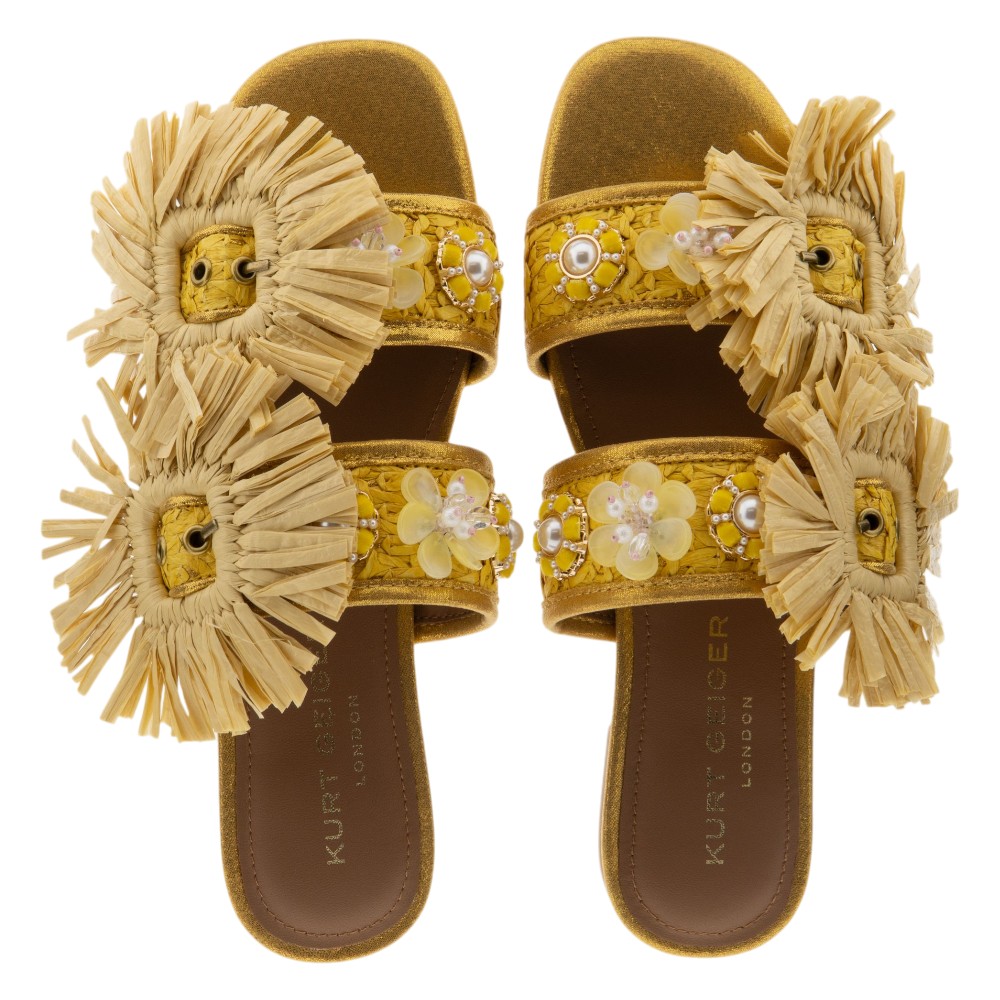 Sandalias planas hebillas rafia amarillas Kurt Geiger | Carrilé foto 2