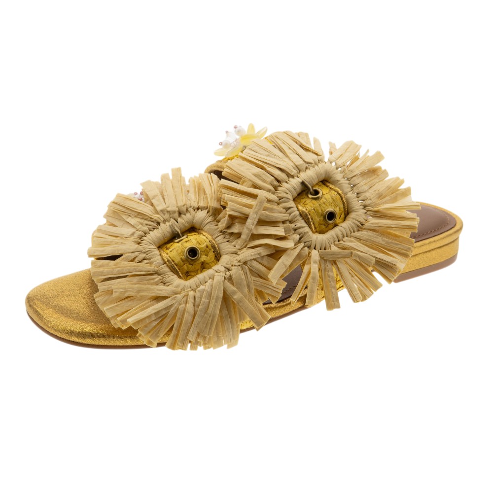 Sandalias planas hebillas rafia amarillas Kurt Geiger | Carrilé foto 3