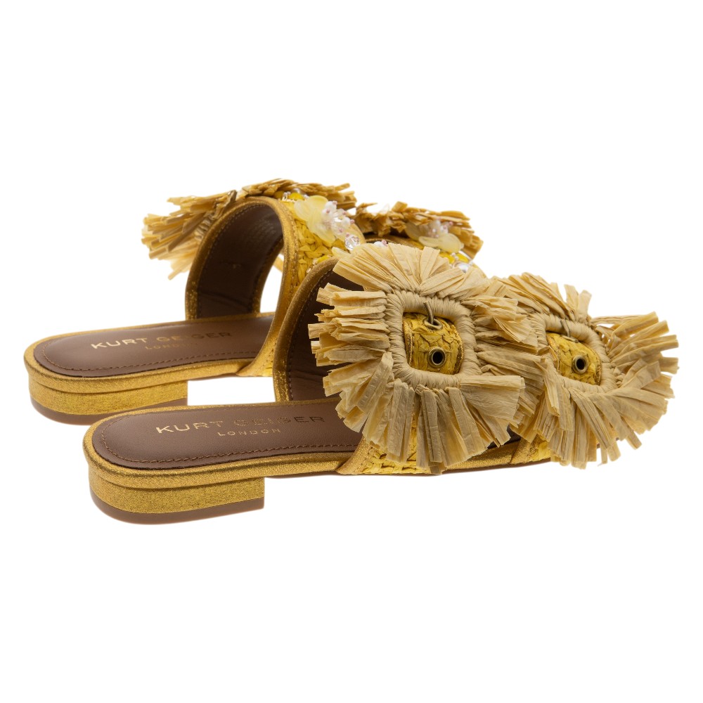 Sandalias planas hebillas rafia amarillas Kurt Geiger | Carrilé foto 4