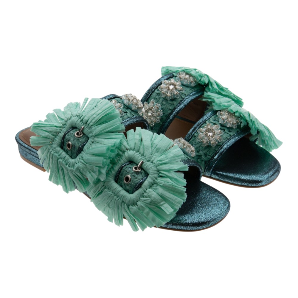 Sandalias plana rafia turquesa hebillas Kurt Geiger Rafffia Buckle Flat