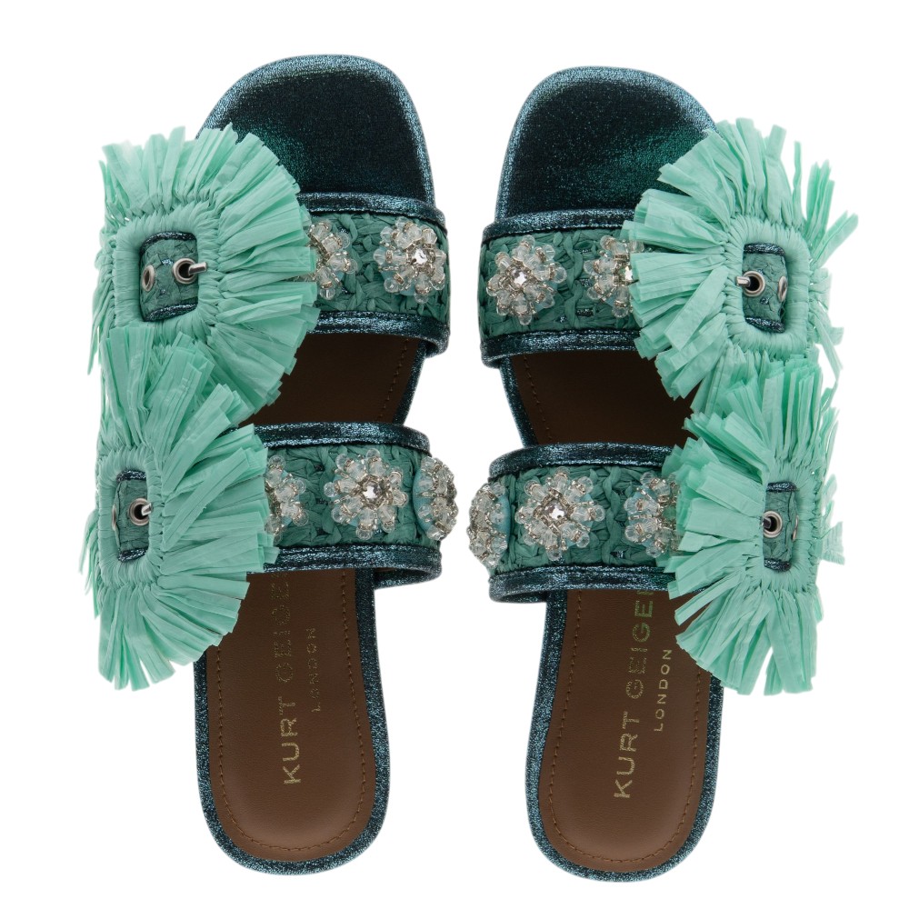 Sandalias planas rafia turquesa hebillas Kurt Geiger | Carrilé foto 2