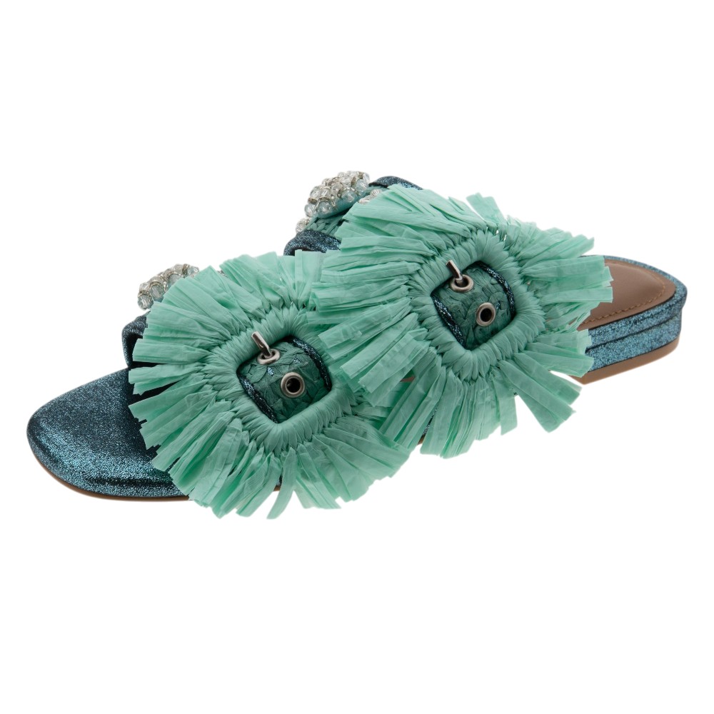 Sandalias planas rafia turquesa hebillas Kurt Geiger | Carrilé foto 3