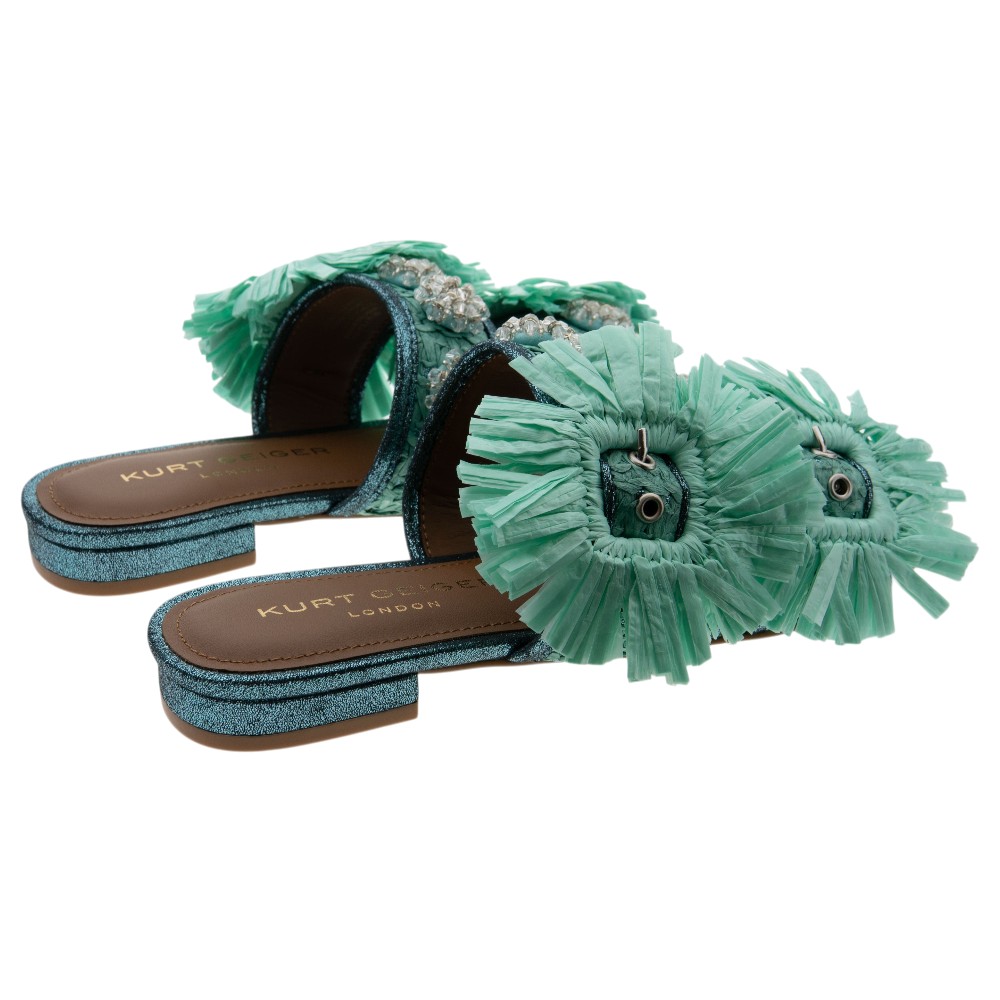 Sandalias planas rafia turquesa hebillas Kurt Geiger | Carrilé foto 4