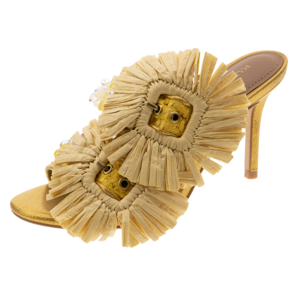 Sandalias amarillas tacón flores rafia Kurt Geiger foto 3