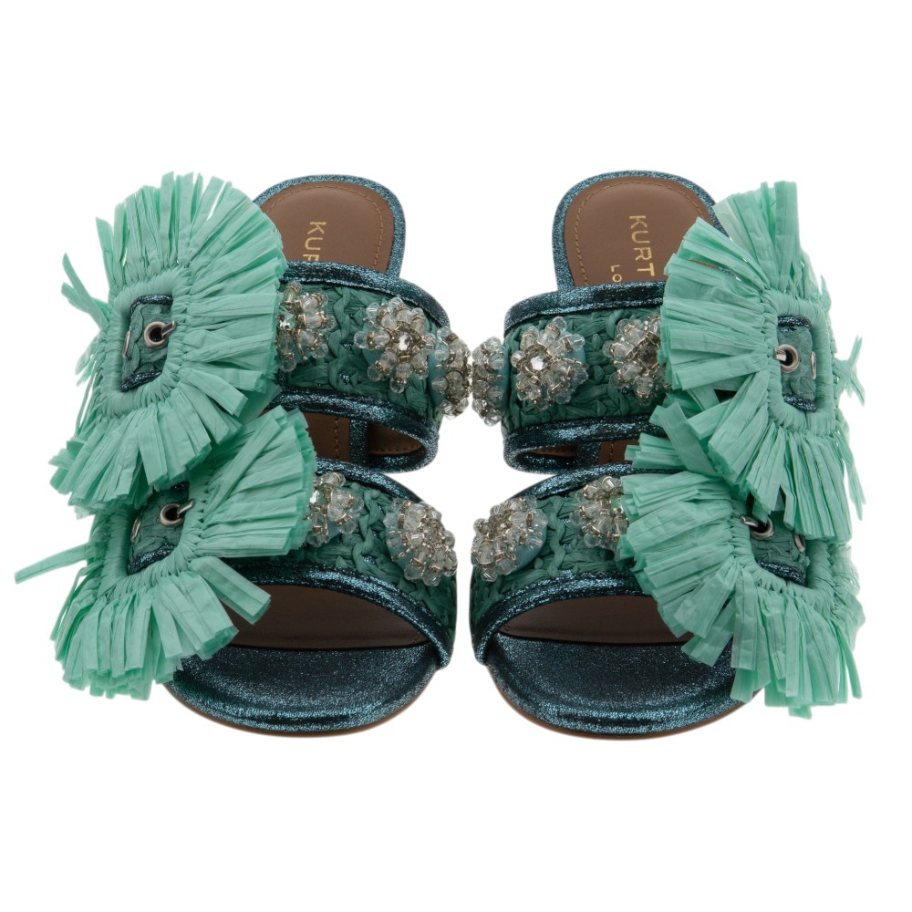 Sandalias rafia tacón Kurt Geiger turquesa | Carrilé foto 2