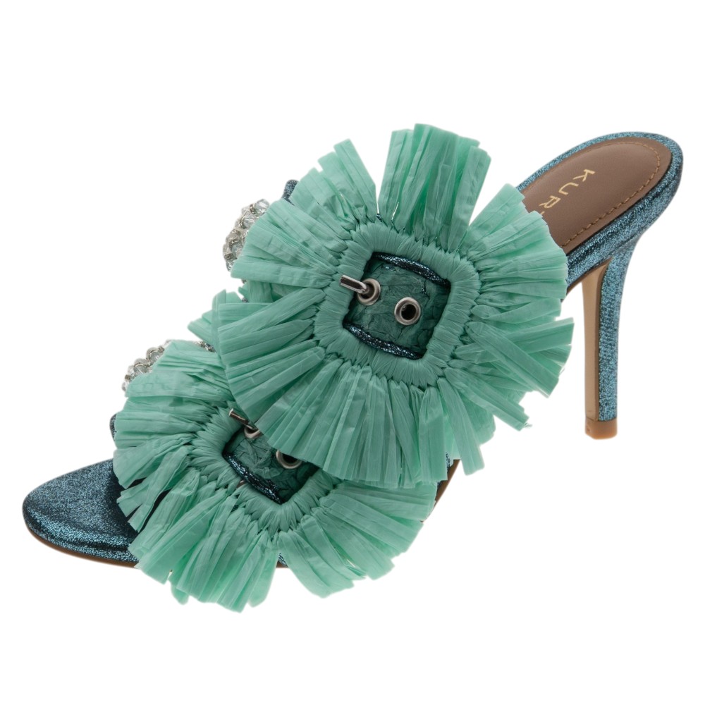 Sandalias rafia tacón Kurt Geiger turquesa | Carrilé foto 3