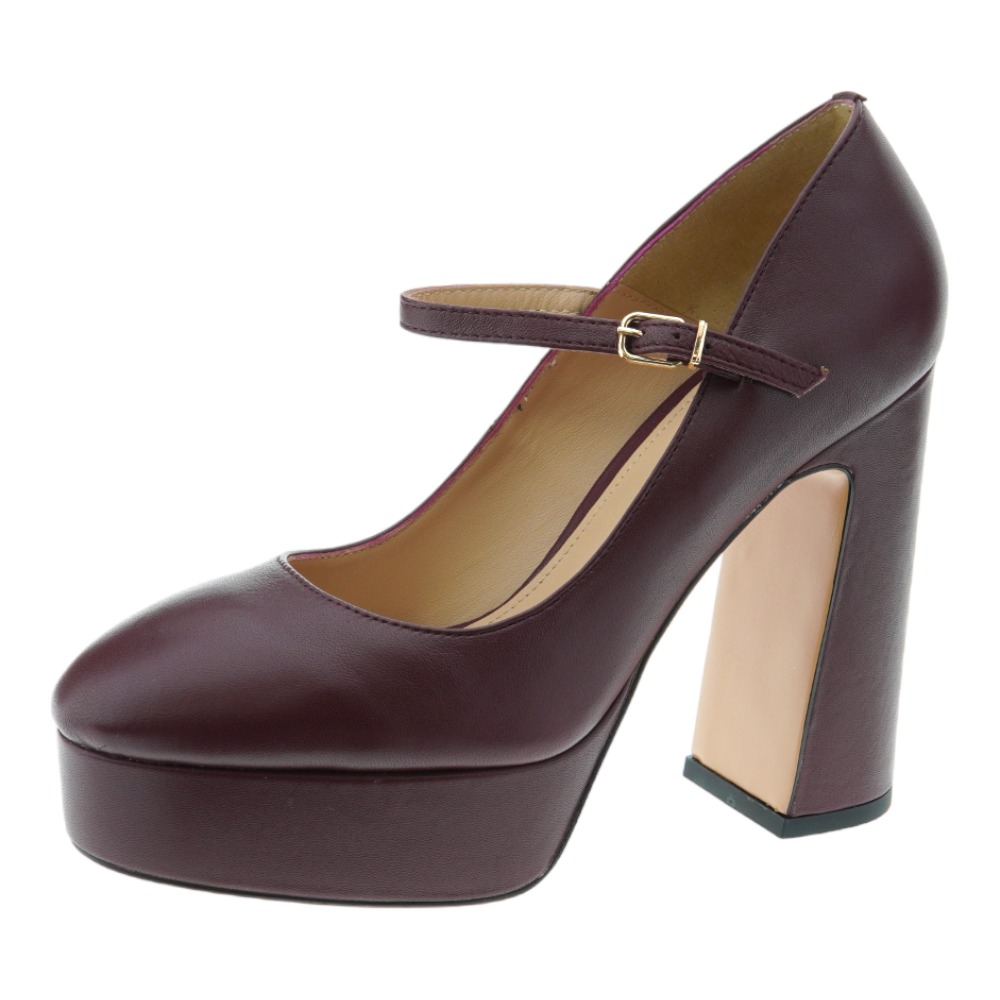 Zapato piel burdeos tacon y plataforma hebilla Lola Cruz Salen foto 3
