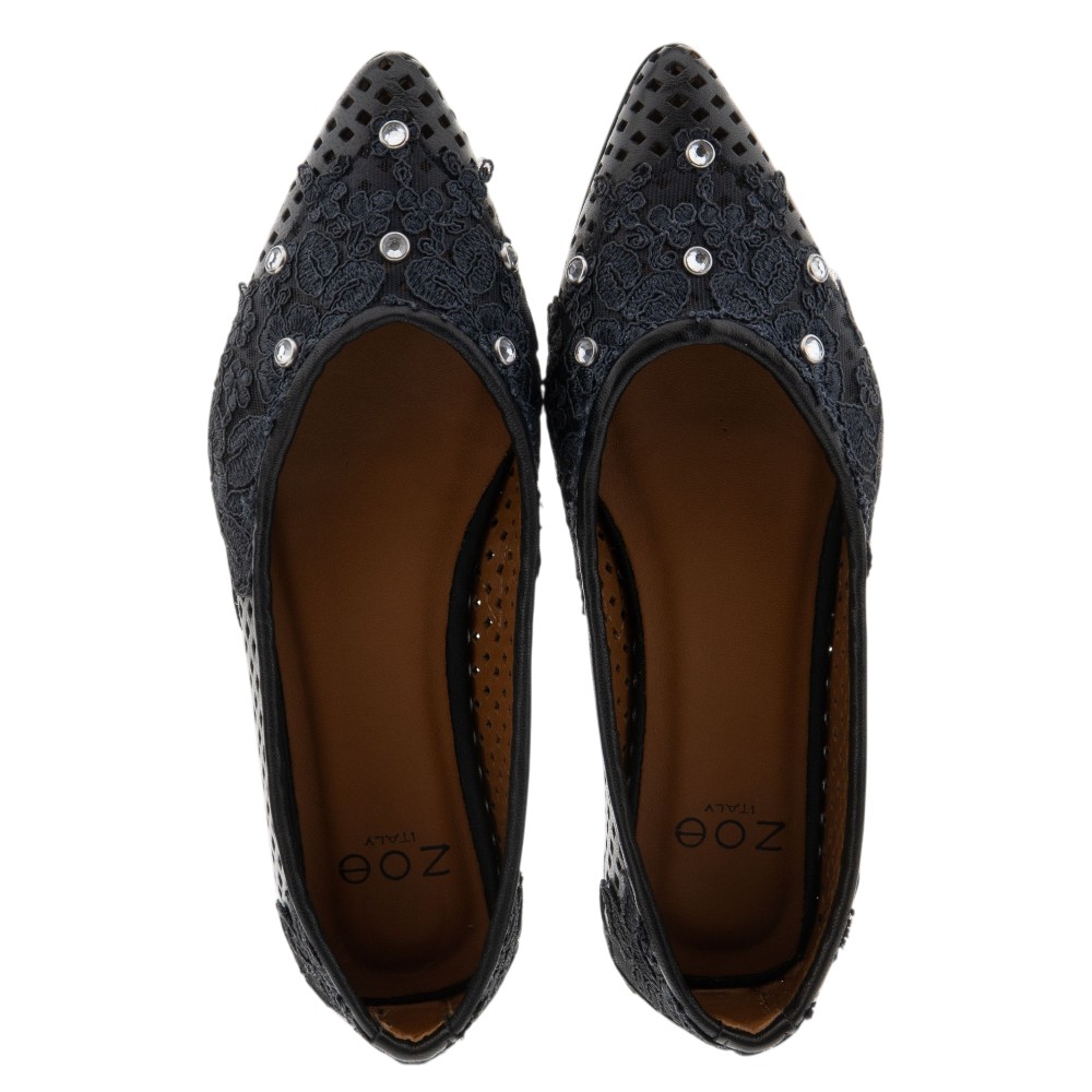 Bailarinas negras brillantes con flores Zoe | Elegancia y estilo foto 2