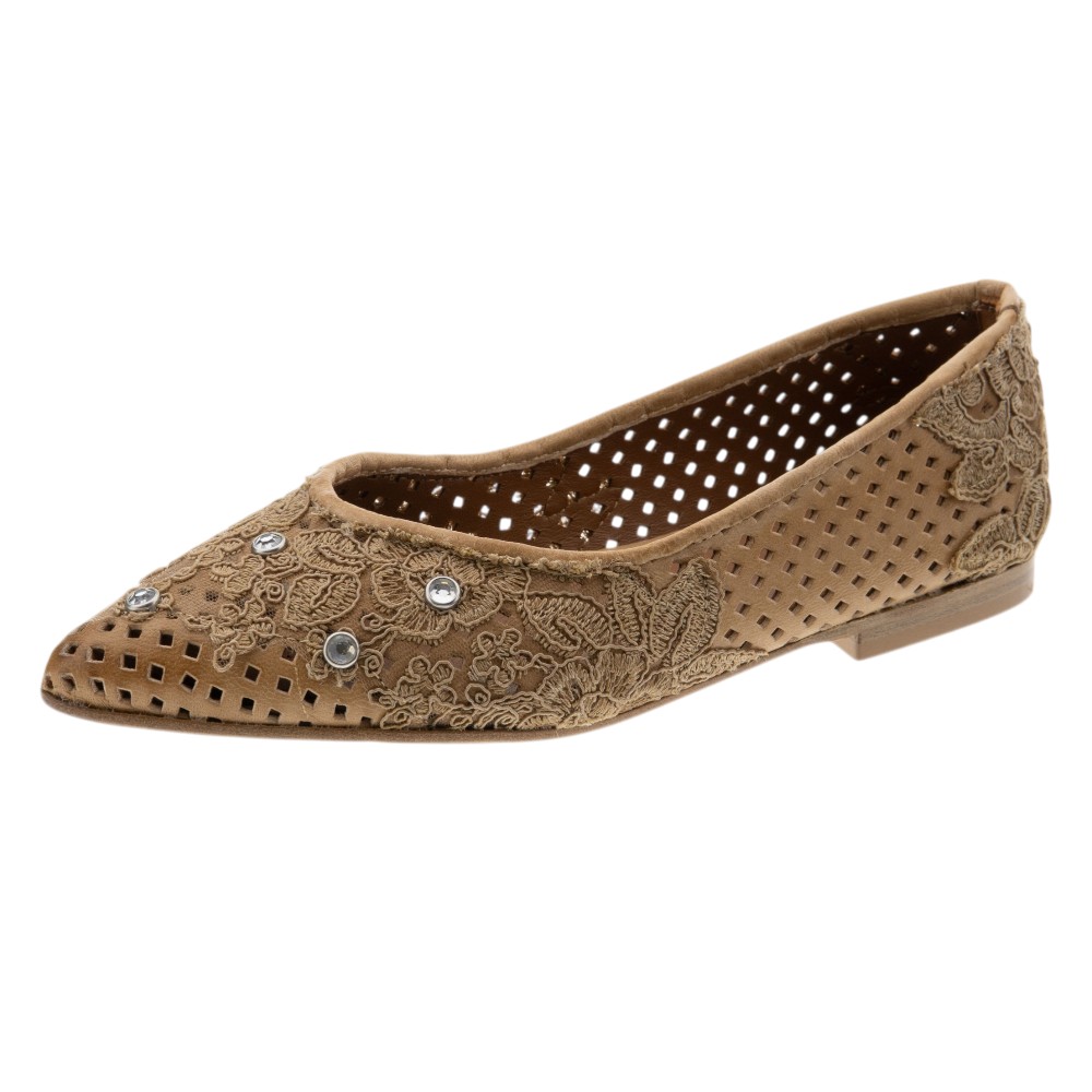 Bailarinas piel calada flores bordadas Zoe | Elegancia femenina foto 3