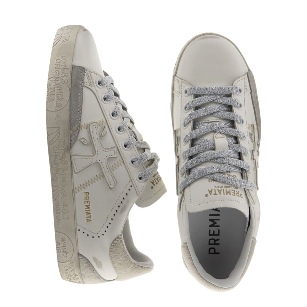 Sneakers Mujer Premiata Blancas y Plateadas | Piel foto 2