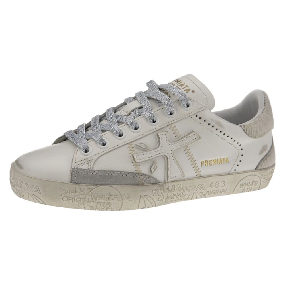 Sneakers Mujer Premiata Blancas y Plateadas | Piel foto 3