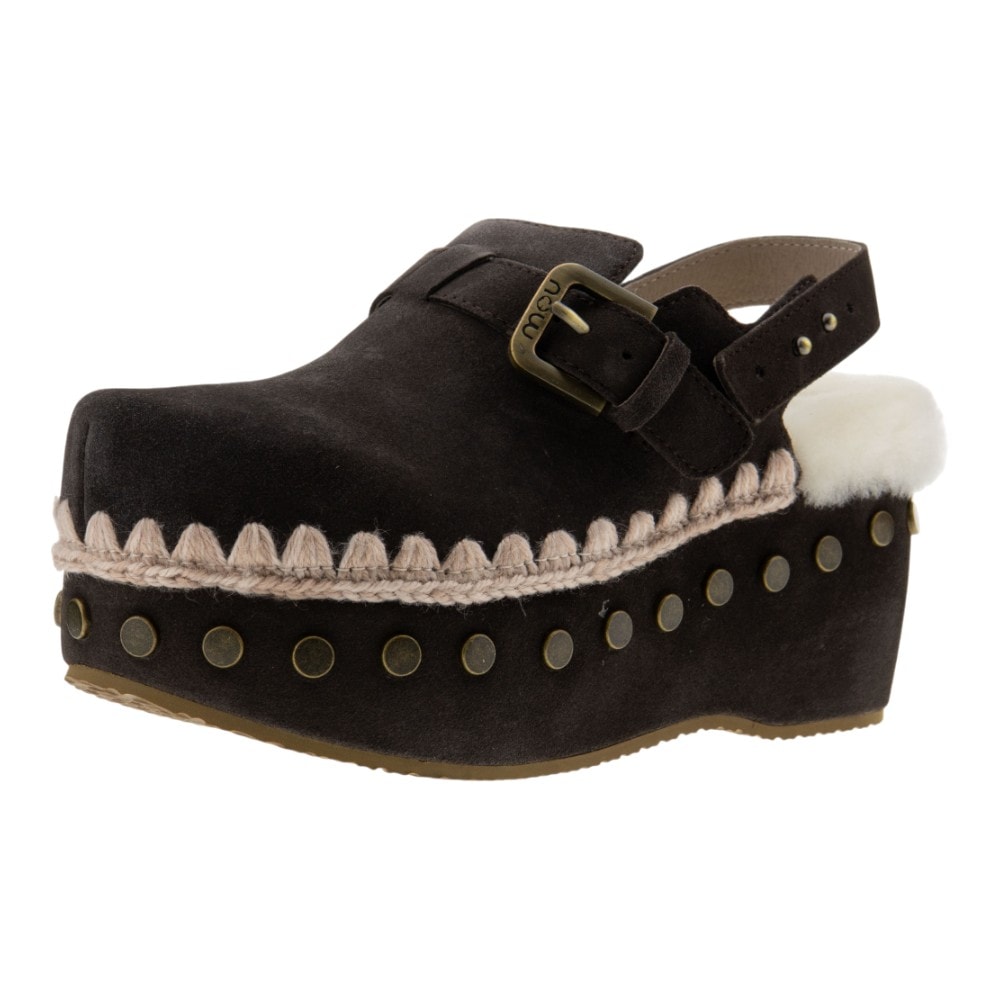 Zuecos serraje mujer cordero forrados de Mou con plataforma foto 3