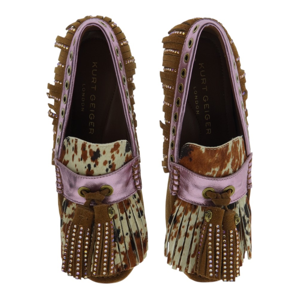 Mocasines marrón mujer Kurt Geiger con flecos y borlas foto 2