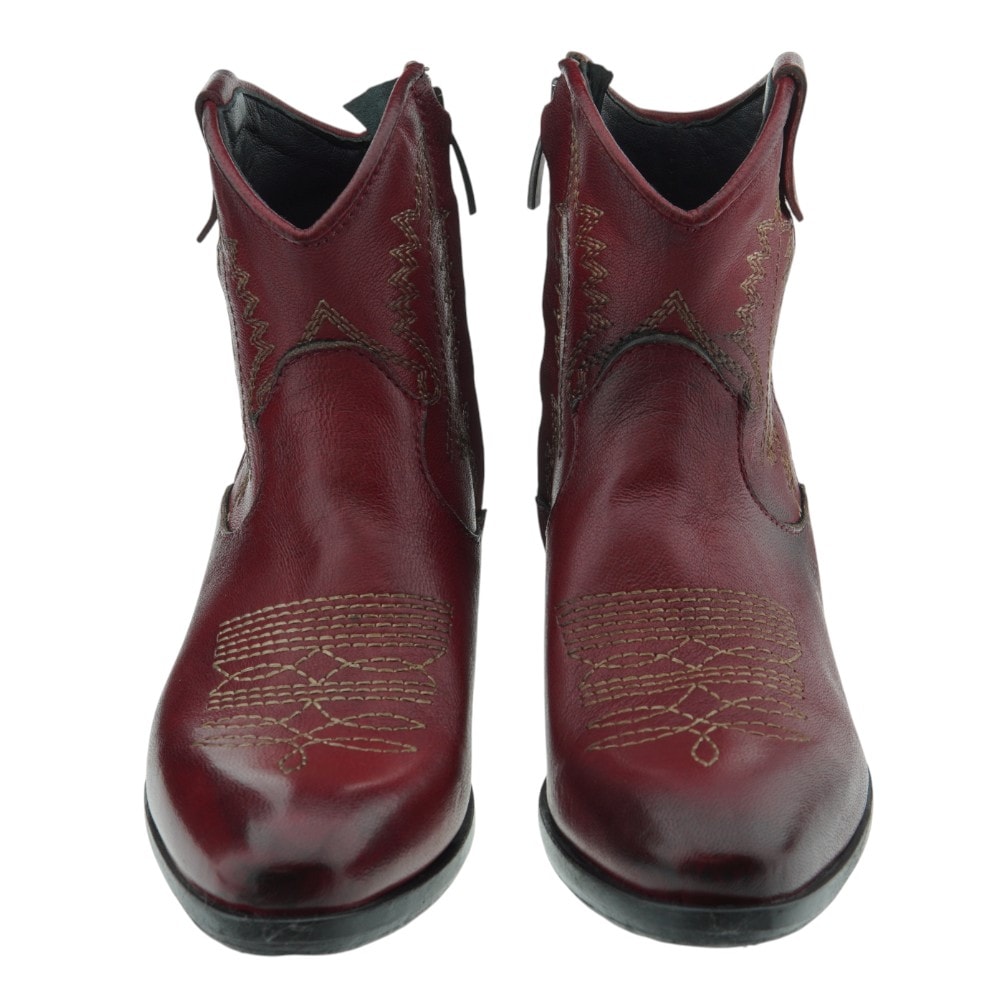 Botines camperos burdeos de piel Zoe para mujer | Estilo western foto 2