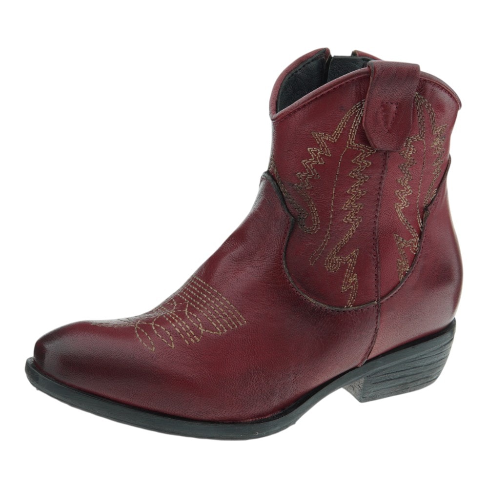 Botines camperos burdeos de piel Zoe para mujer | Estilo western foto 3