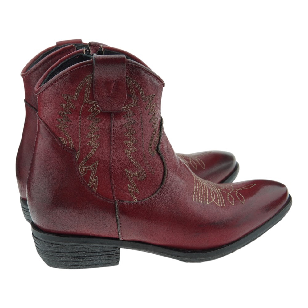 Botines camperos burdeos de piel Zoe para mujer | Estilo western foto 4